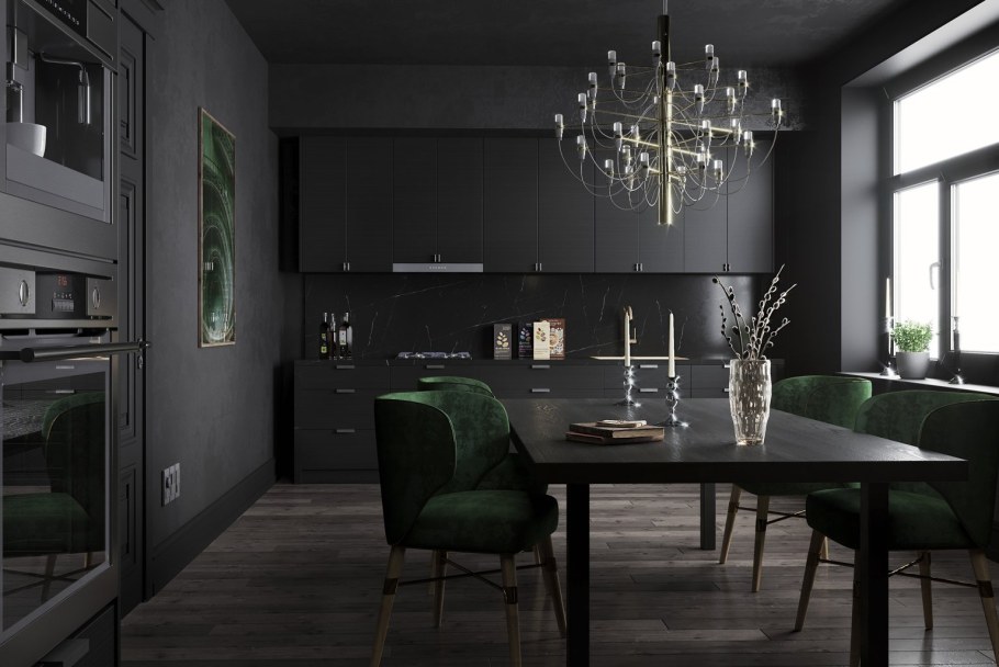 Черно серая кухня