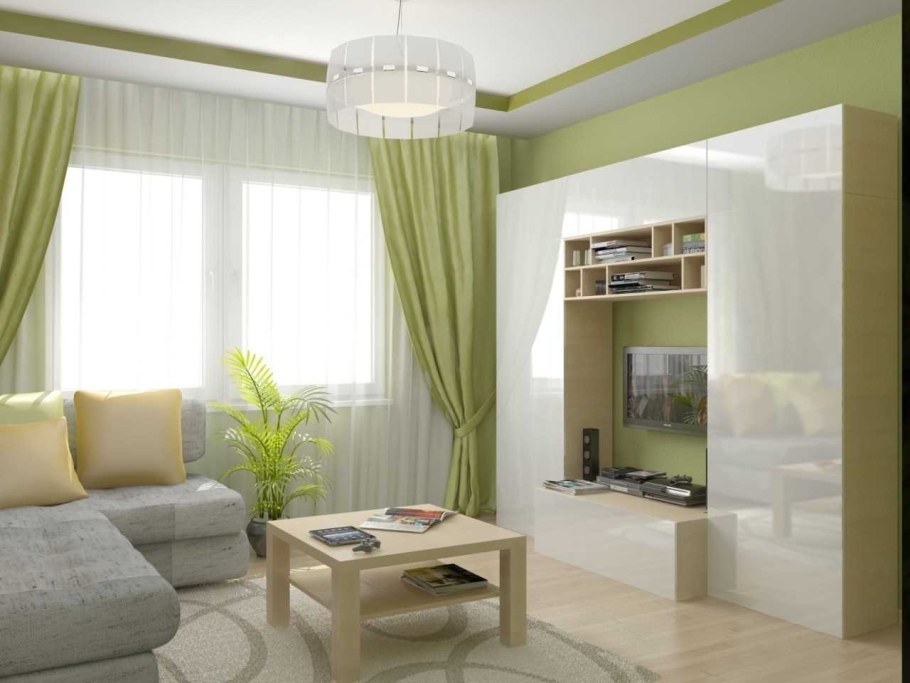 Гостиная в бежево зеленых тонах