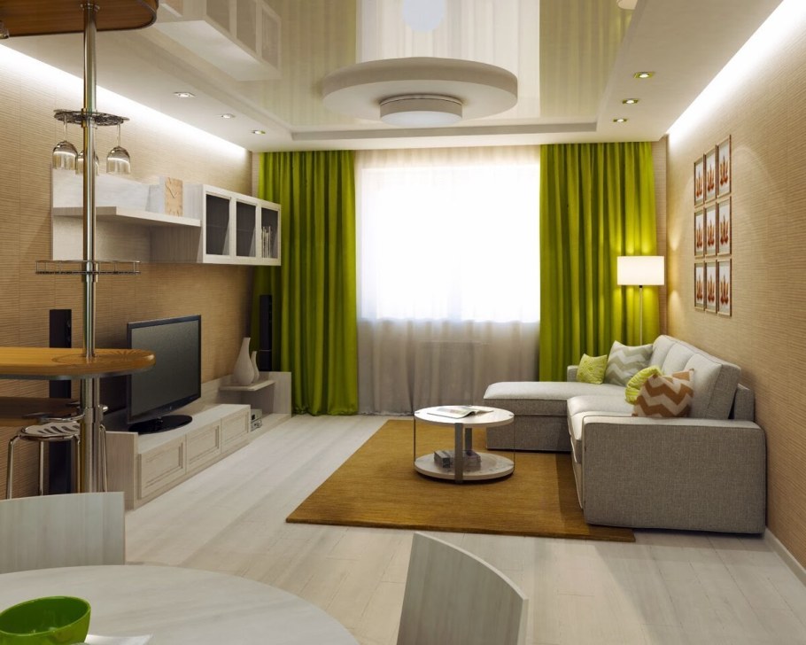 Бежево зеленая гостиная