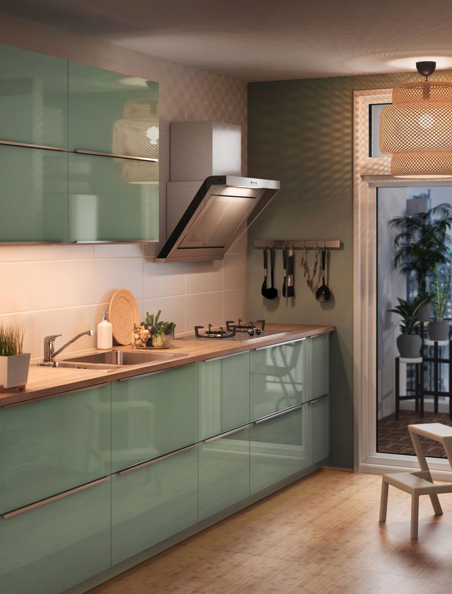 Кухня Калларп икеа в интерьере зеленая