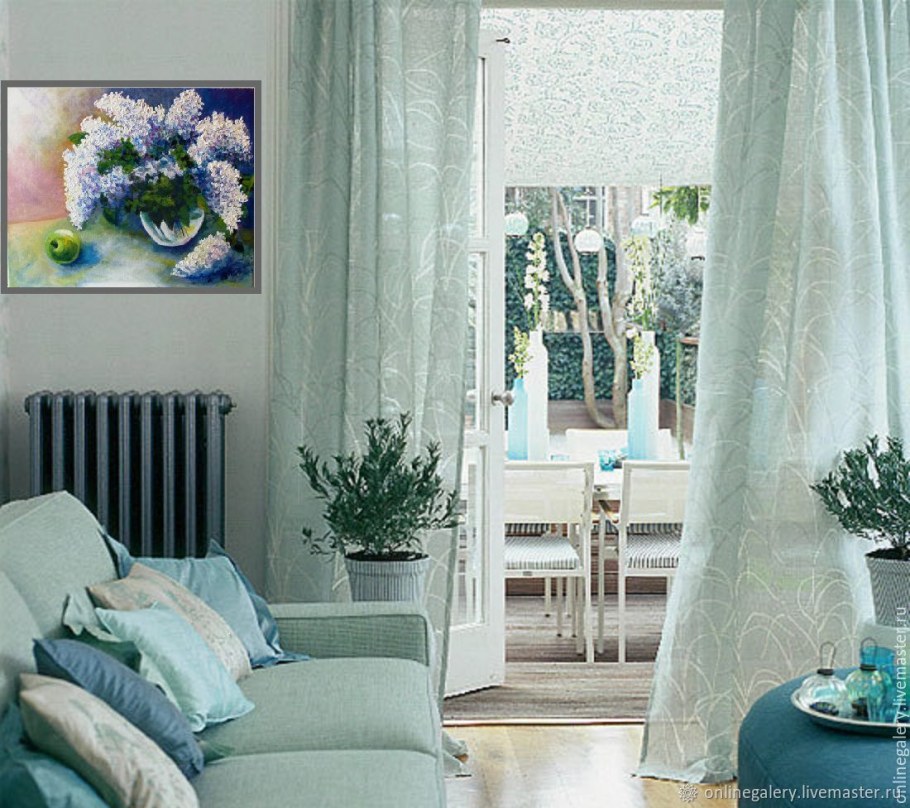 Мятный цвет в интерьере гостиной