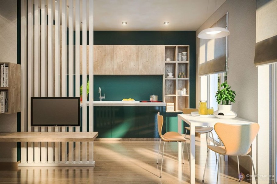 Зонирование рейками в гостиной