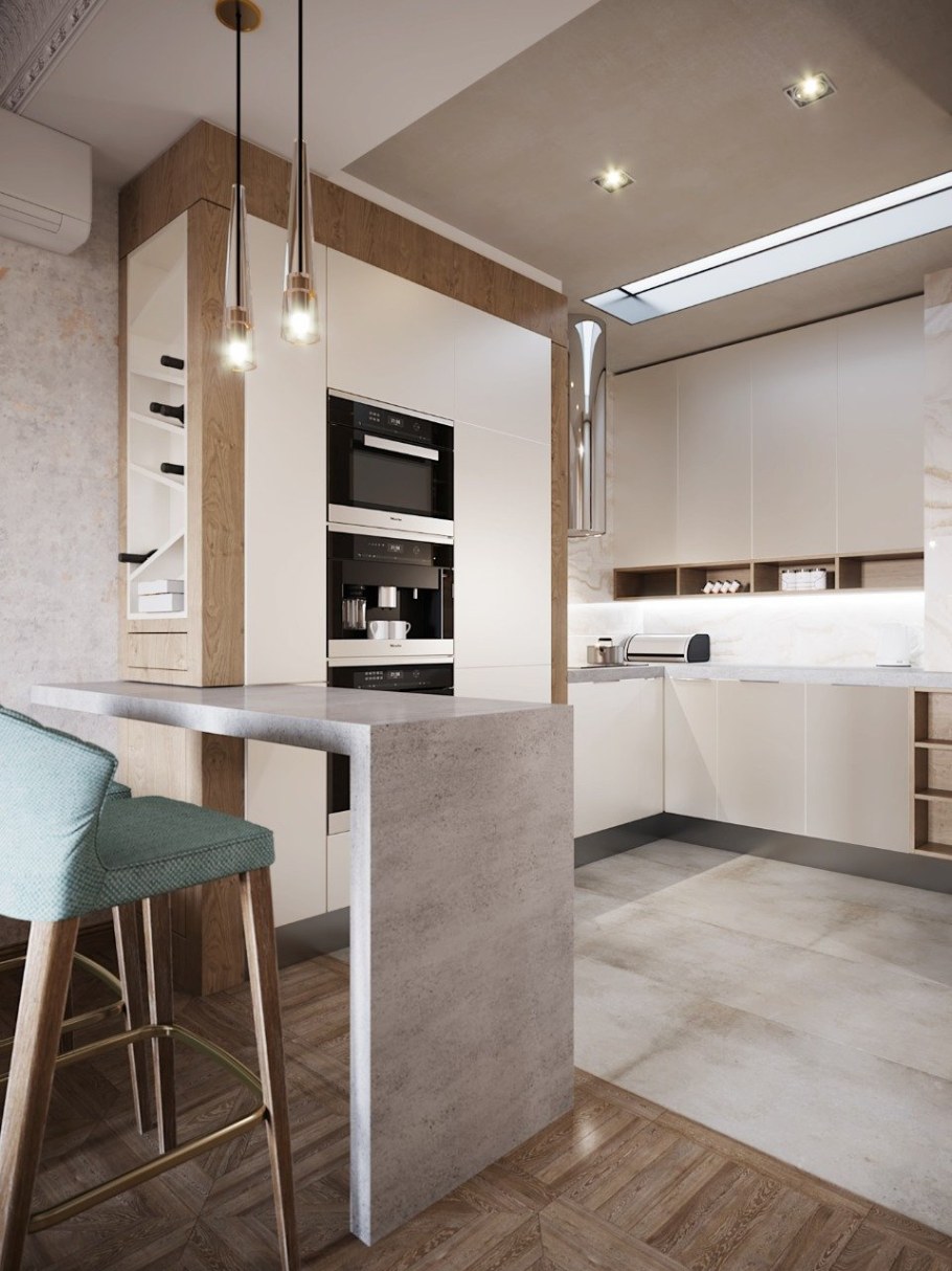 Г-образная кухня-гостиная