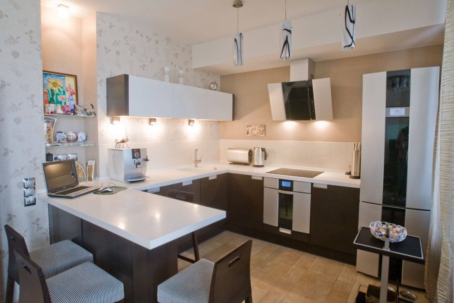 П-образная кухня в студии 20 кв.м