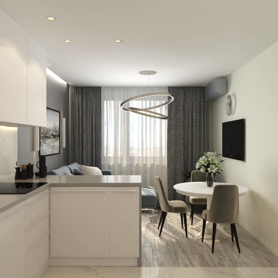 Прямоугольная кухня гостиная