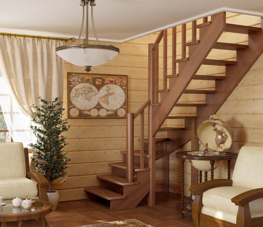 Лестница к-004м 1 п с подступенками сосна 7 уп