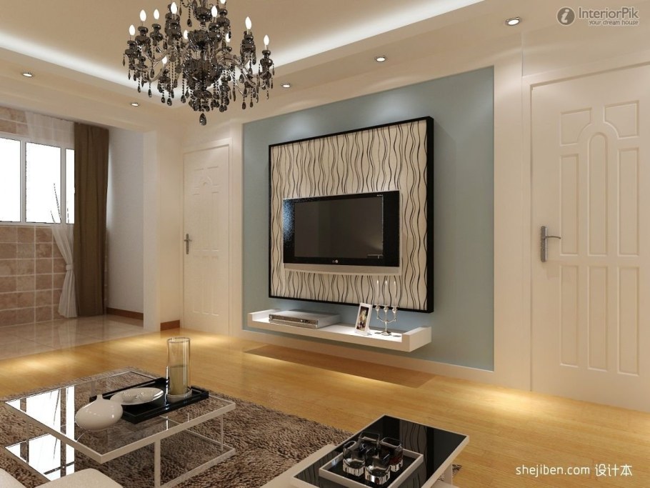 Декор стены под телевизор в гостиной