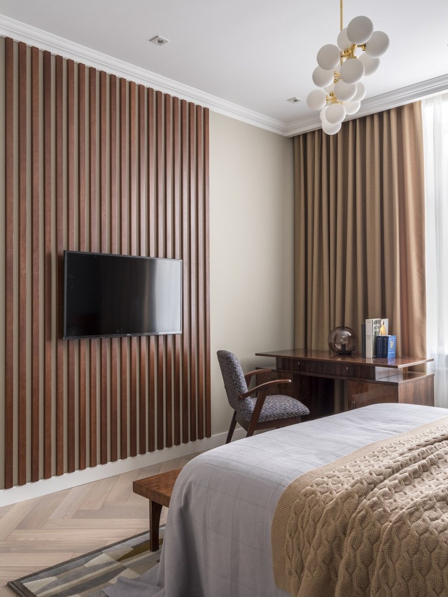 Декоративные рейки в спальне