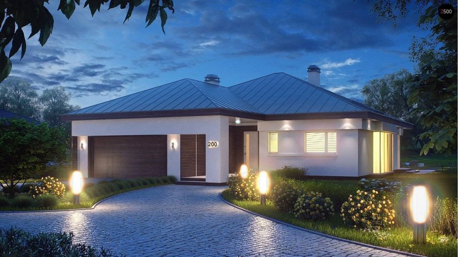 Проект z200 одноэтажный дом с гаражом