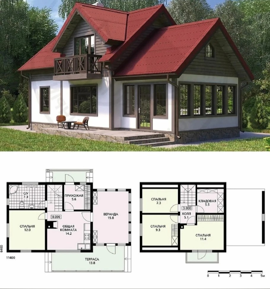 Одноэтажный дом 120кв с террасой