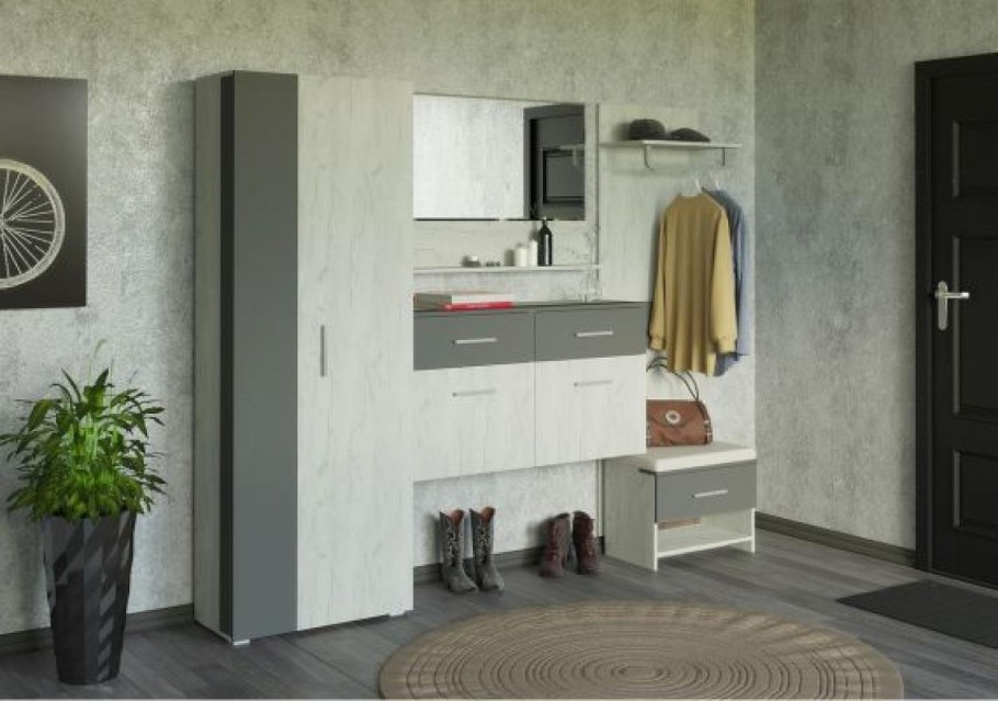 Шкаф Моби Юнона (дуб белый (Craft), серый шифер)