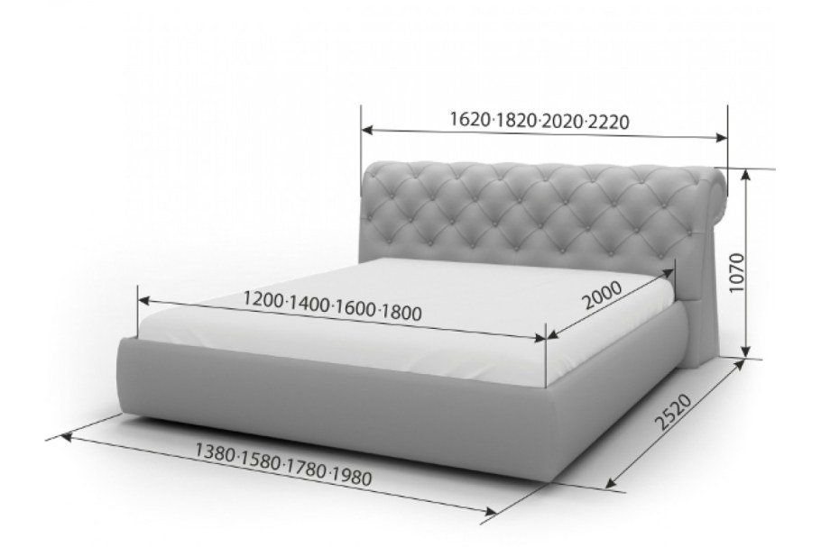 Габариты кровати 160х200 Аскона Моника