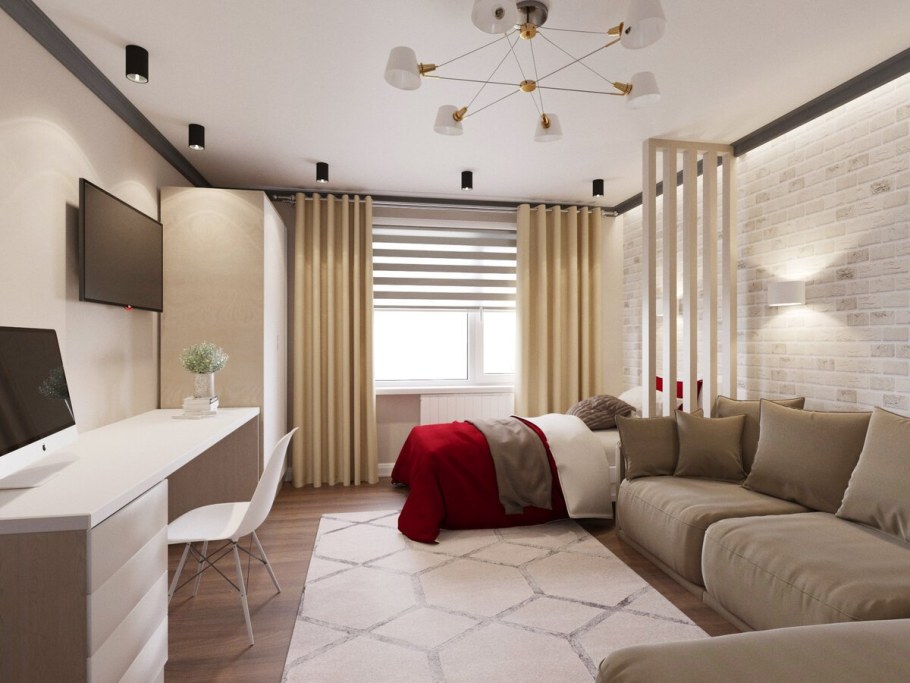 Интерьер комнаты с зонированием