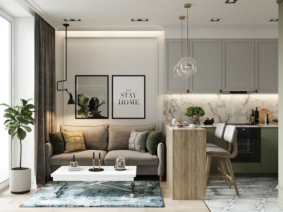 Кухня гостиная икеа 20м