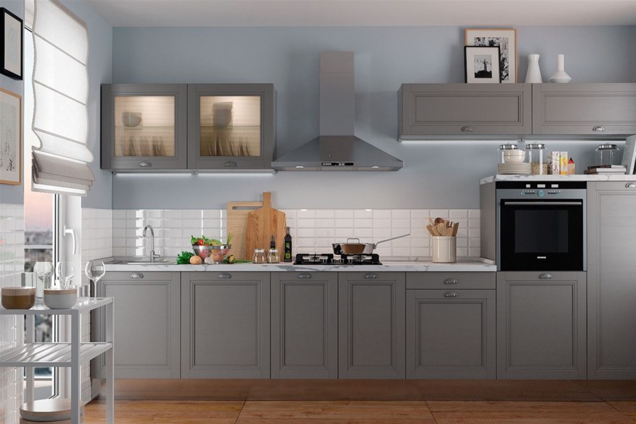 Кухня с серыми фасадами