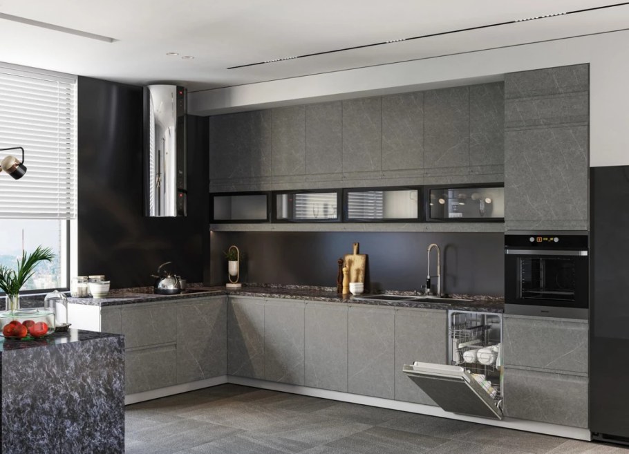 Кухня скала гранит грей