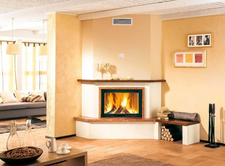 Угловой камин в интерьере