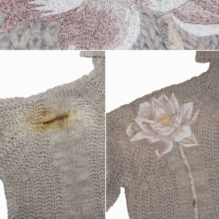 Вышивка на дырке свитера