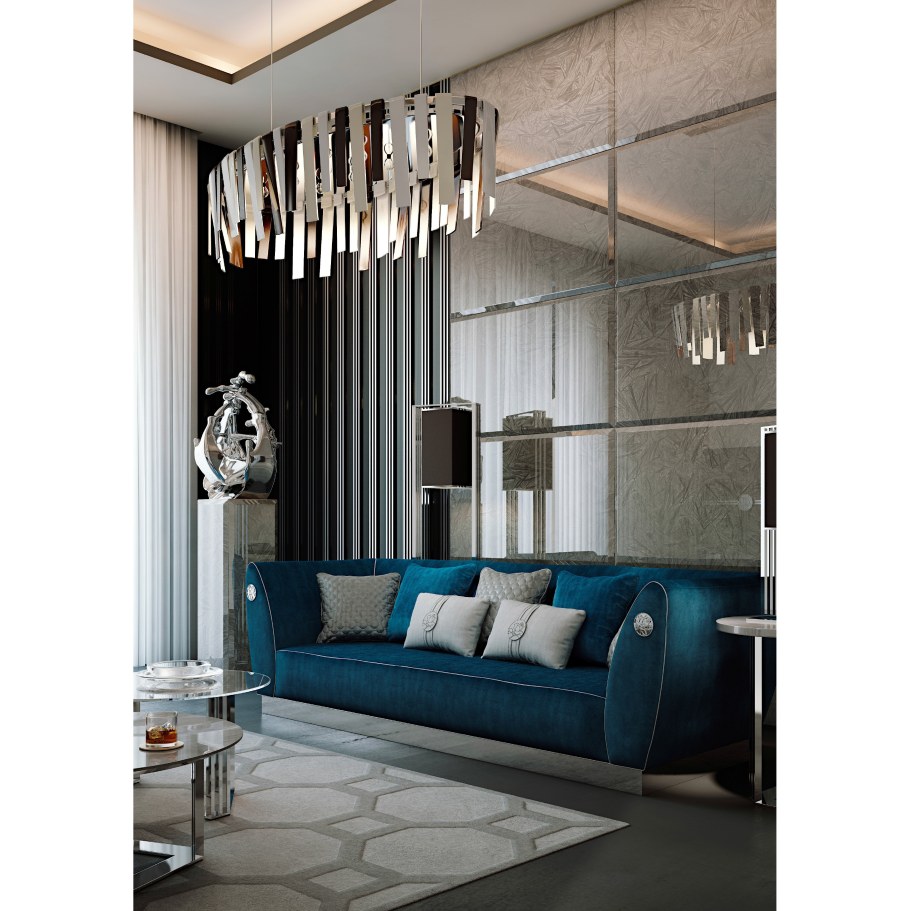 Зеркальное панно в интерьере гостиной