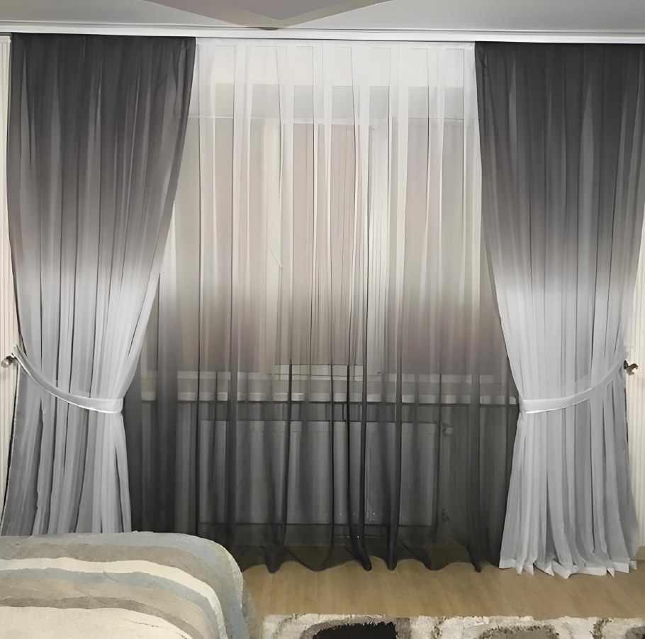 Тюль белая с коричневым