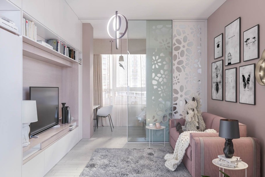 Комната в серо розовых тонах