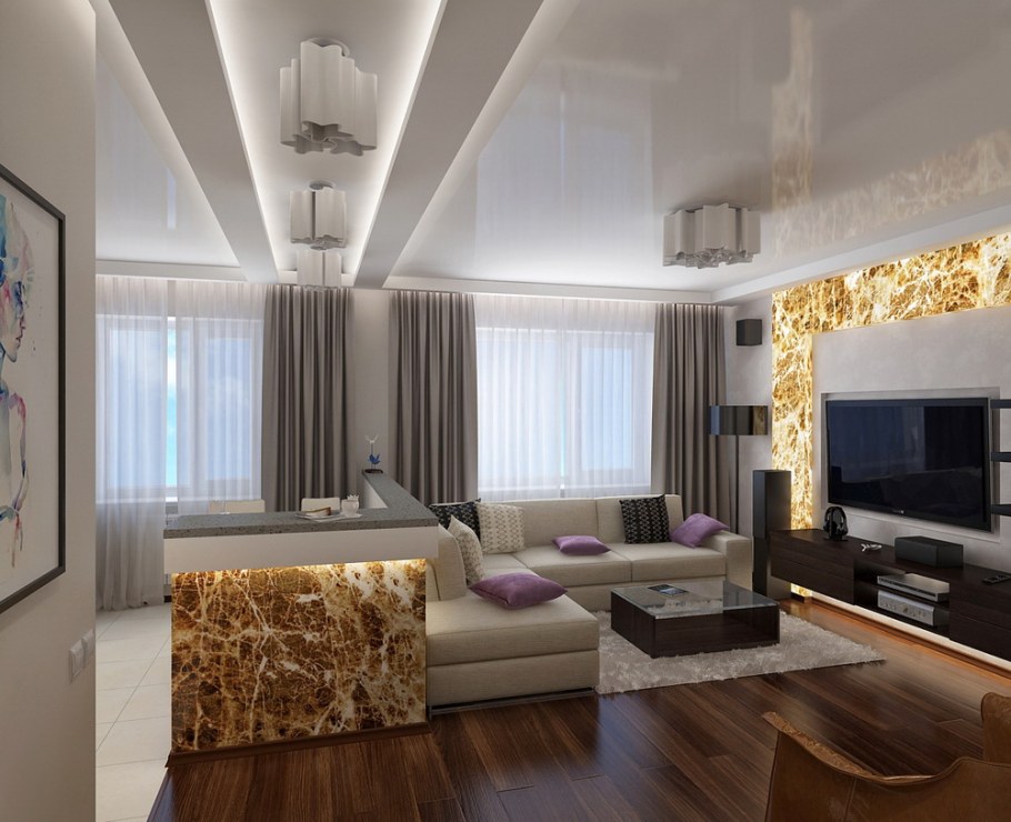 Прямоугольная гостиная интерьер