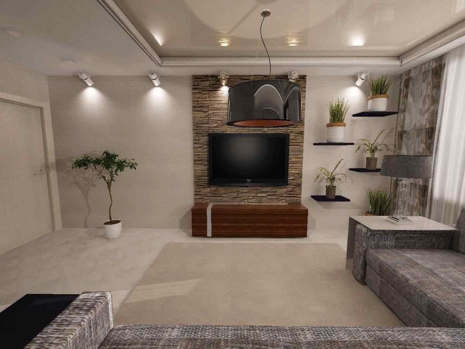 Декор камнем в гостиной