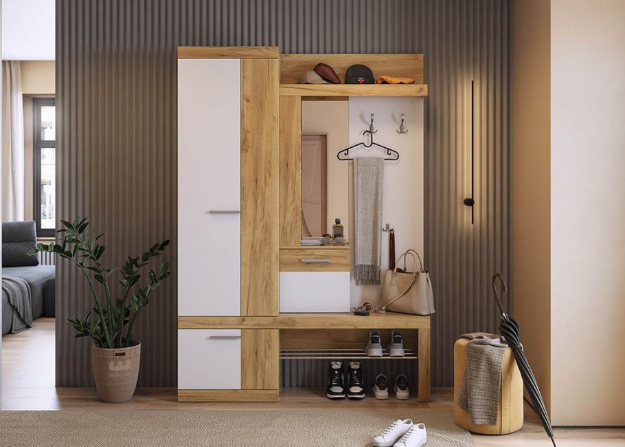 Тонкий комод с зеркалом в прихожую