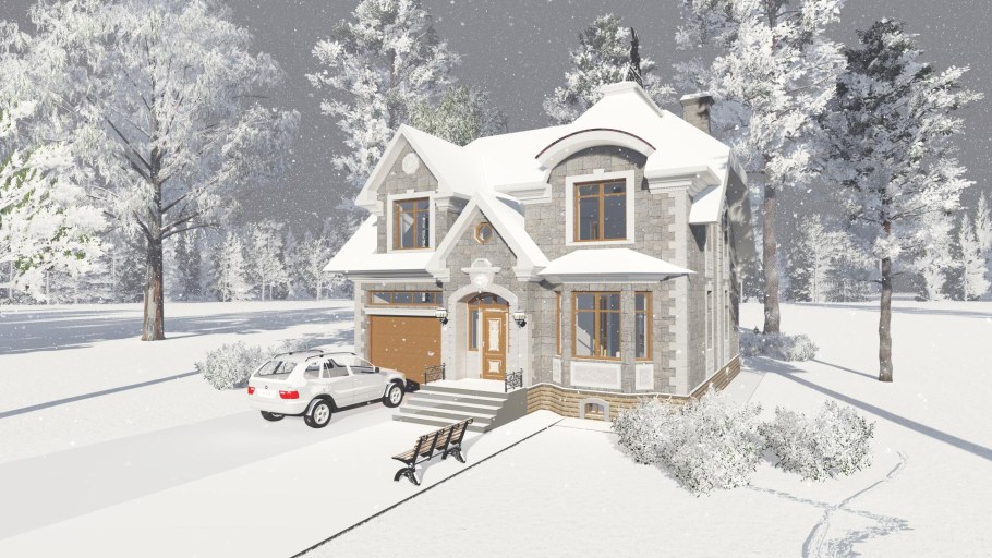 Каркасный дом зимой