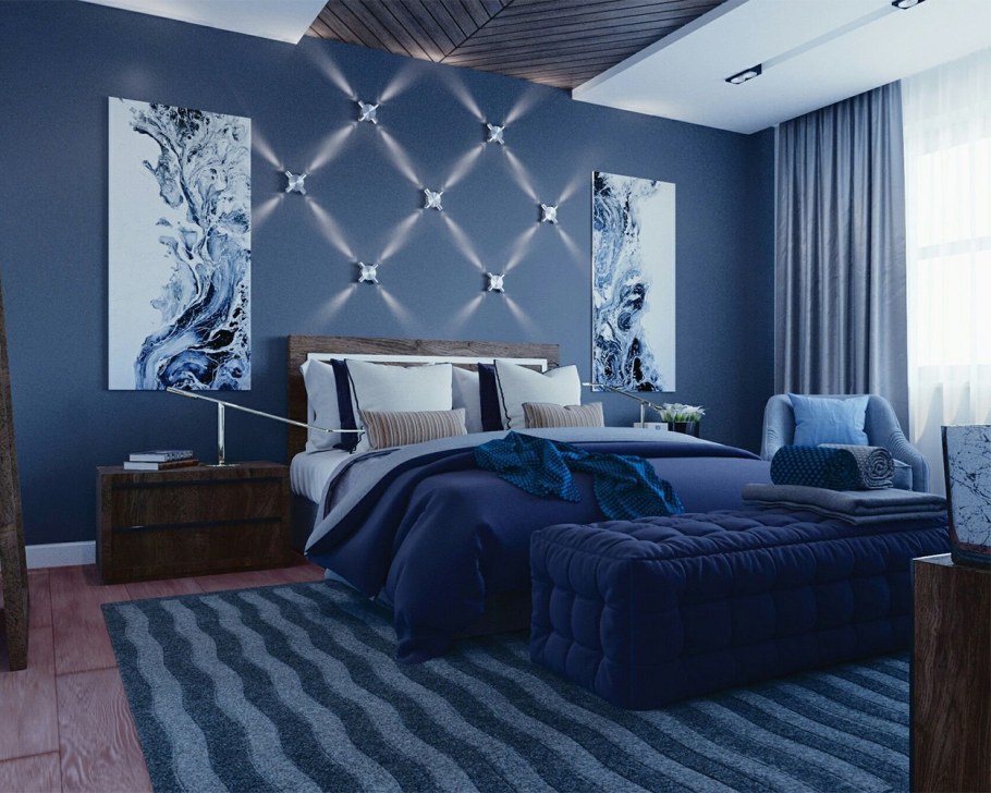 Темно синяя спальня