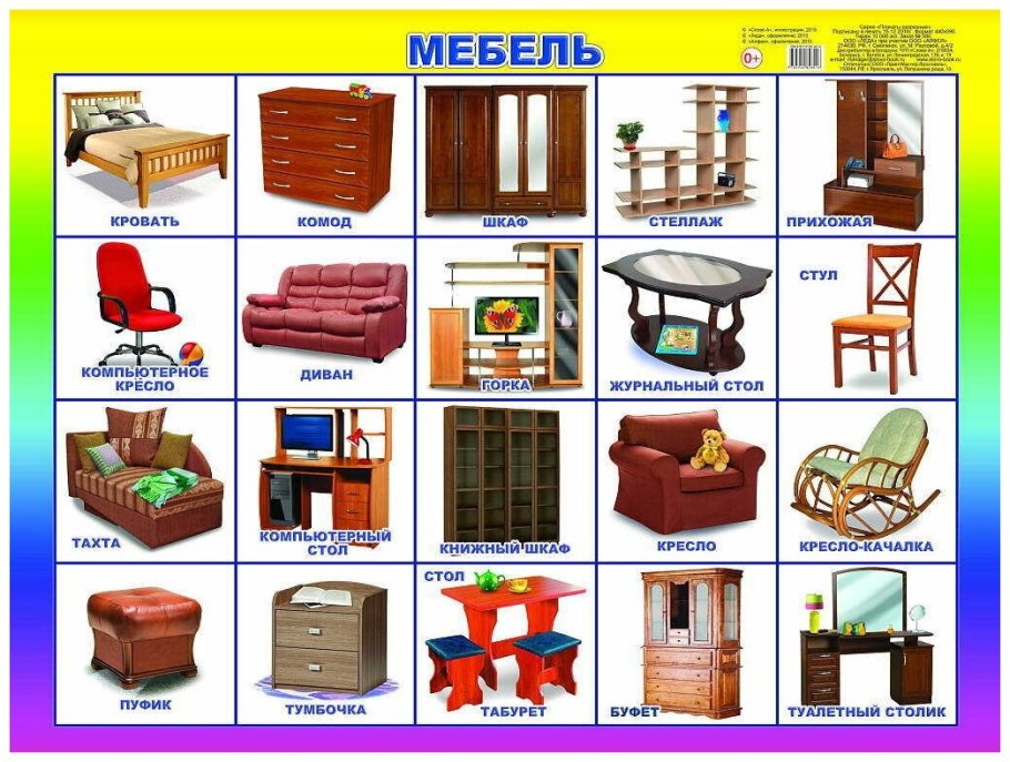 Карточки с изображением мебели