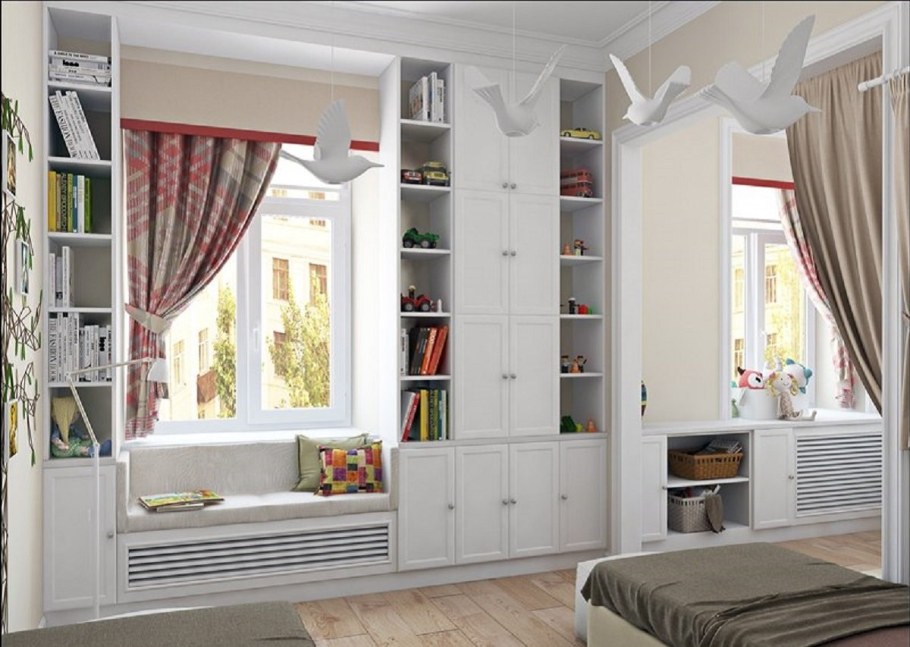 Встроенный шкаф вокруг окна