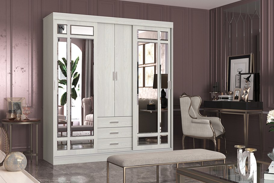 Шкаф купе маэстро ясень белый БТС