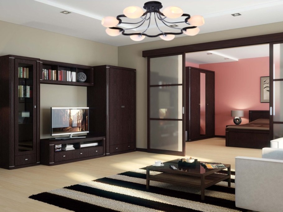 Мебель венге в интерьере гостиной