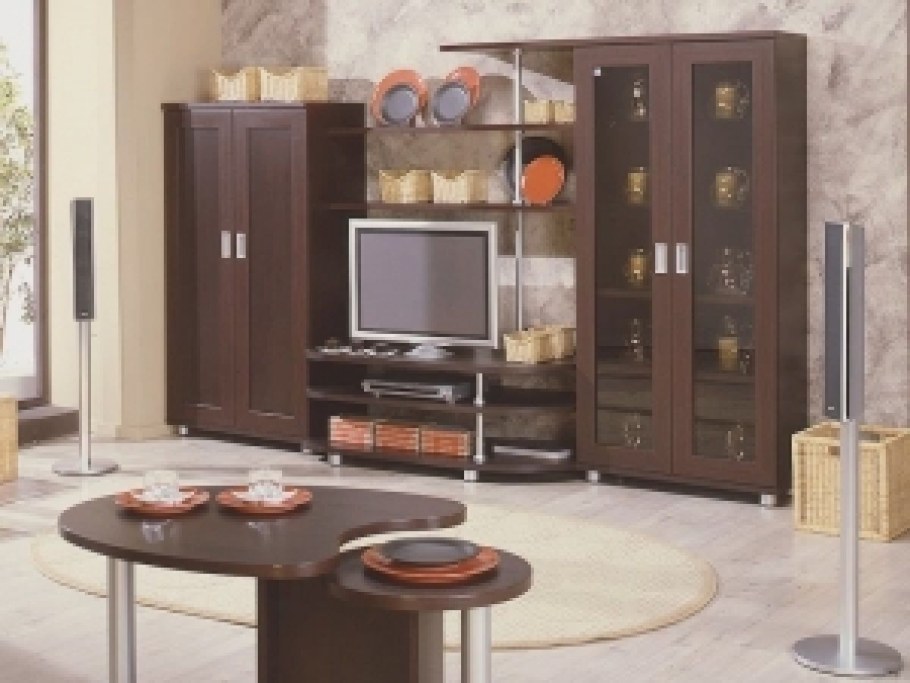 Интерьер гостиной с мебелью цвета венге