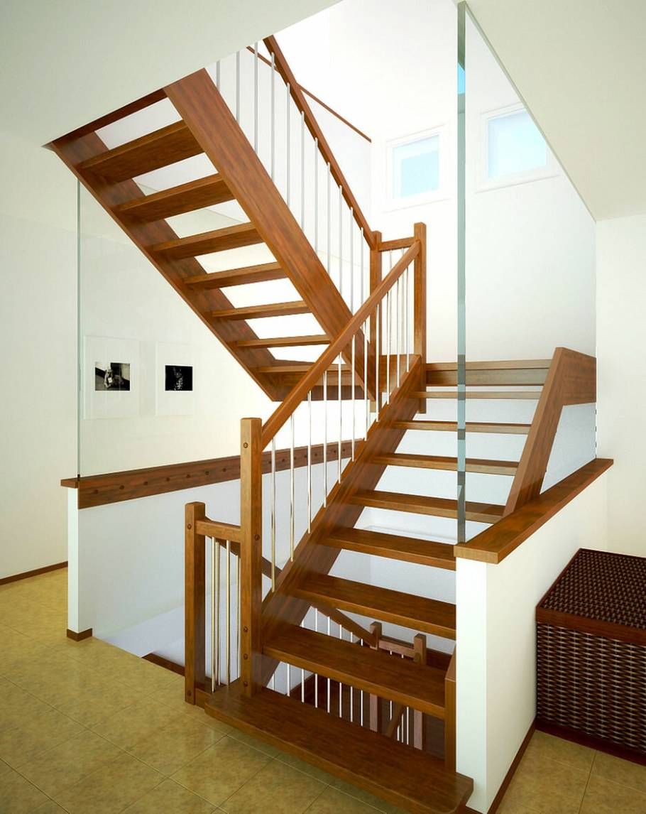 Деревянная лестница с площадкой