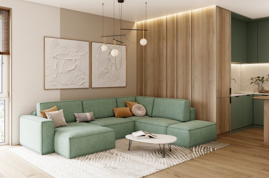 Мятный диван в интерьере