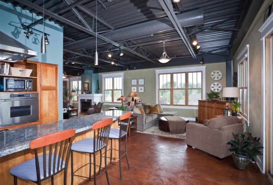 Профнастил в интерьере лофт