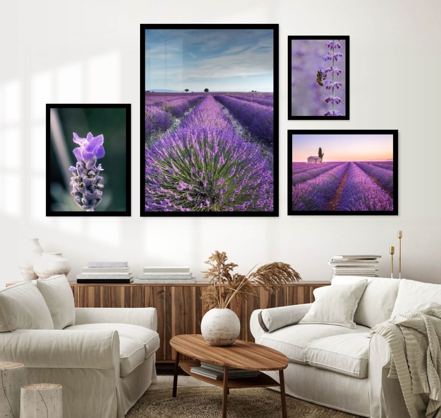 Картины с лавандой в интерьере гостиной
