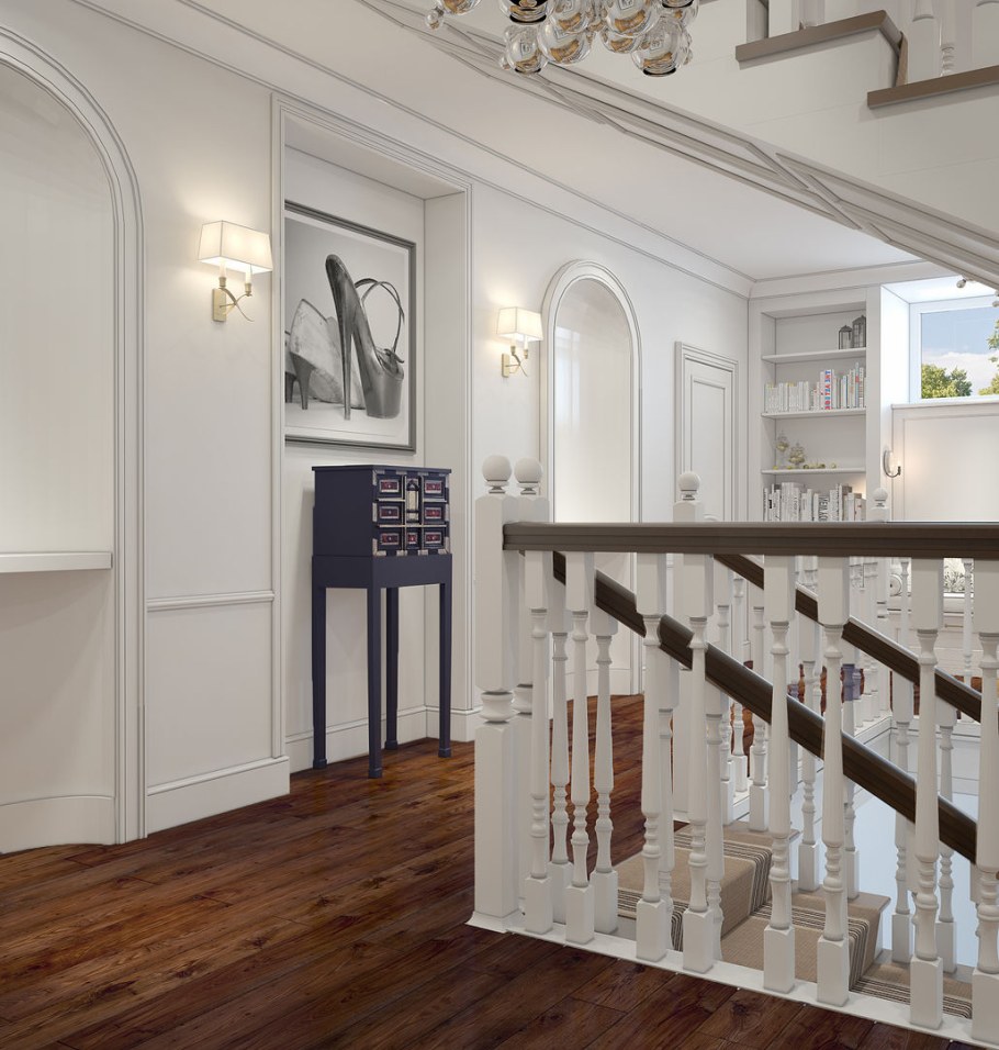 Холл второго этажа с лестницей