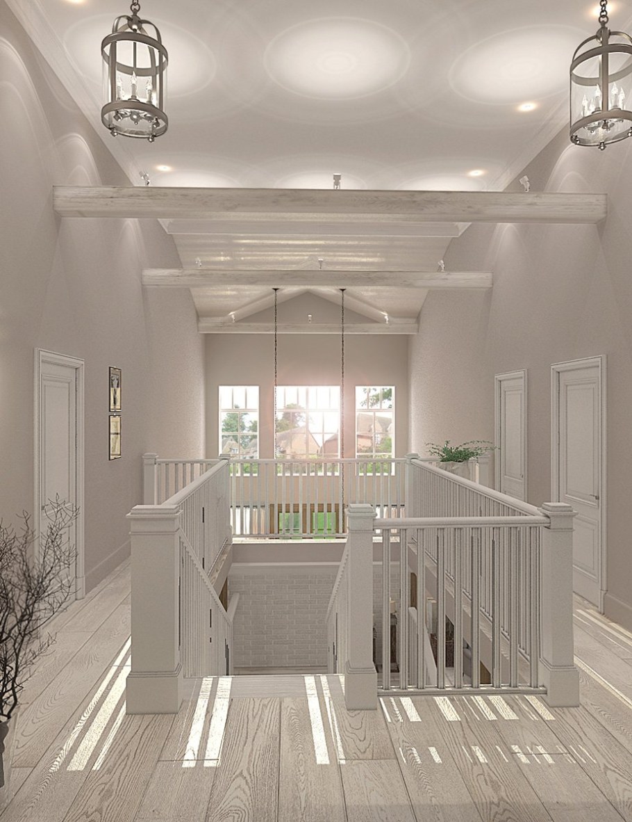 Интерьер холла второго этажа в частном доме