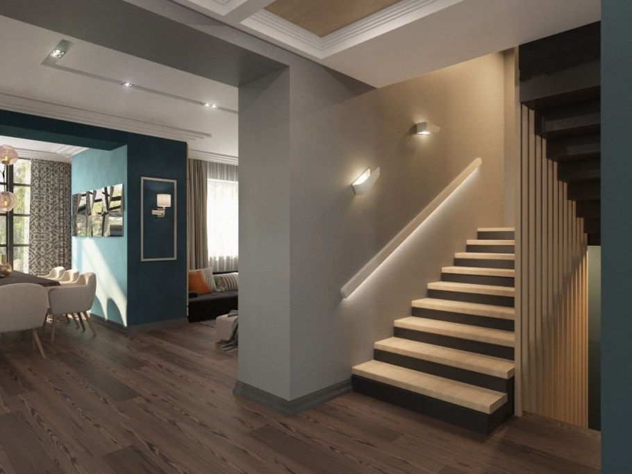 Освещение в холле с лестницей