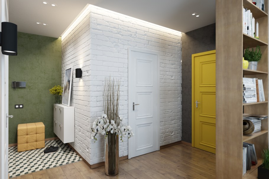 Кирпич в интерьере прихожей