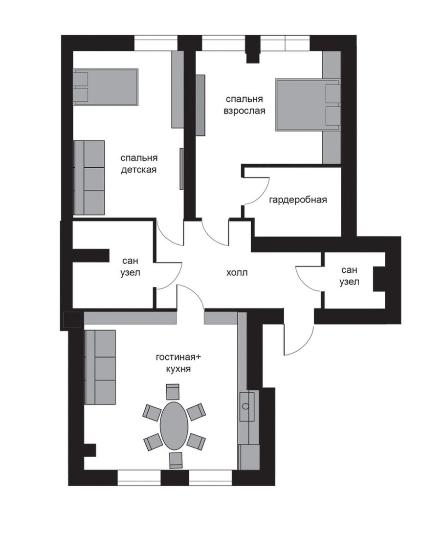 Интерьер дома 90 квадратов