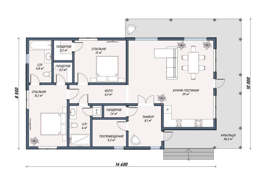 Планировка дома 100 кв.м одноэтажный с террасой