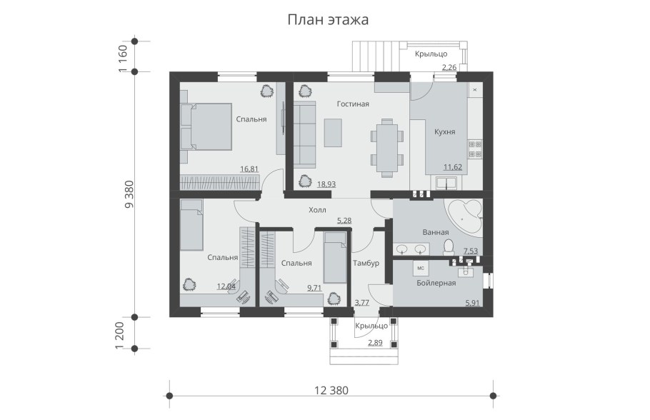 Проект дома из газобетона 80 кв.м одноэтажный