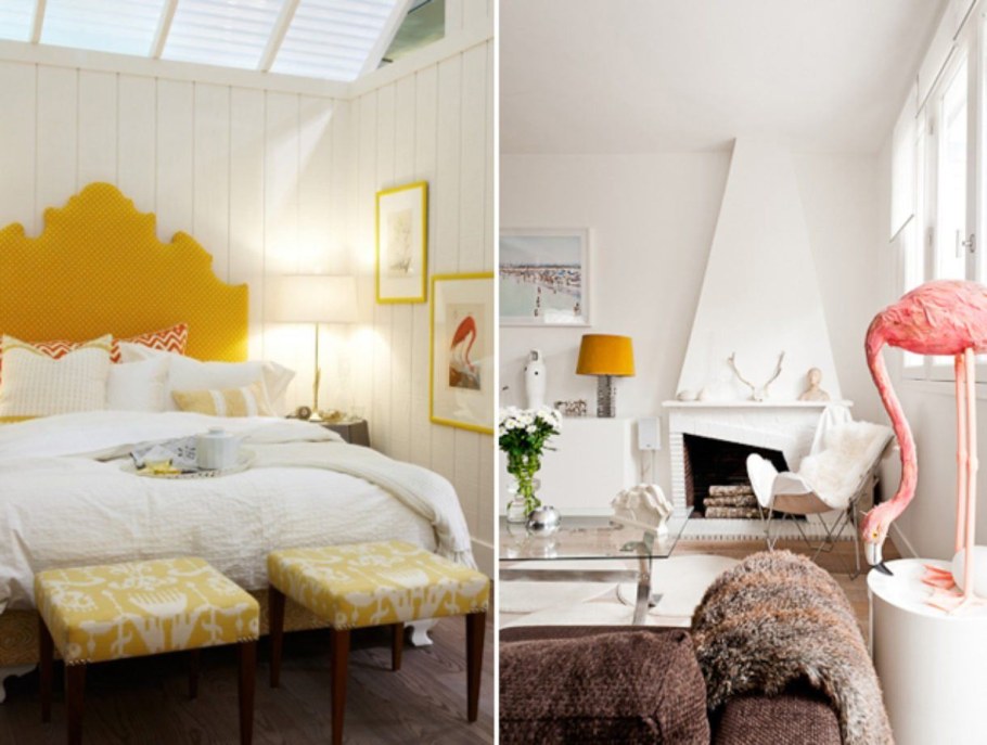 Горчичный цвет в интерьере спальни