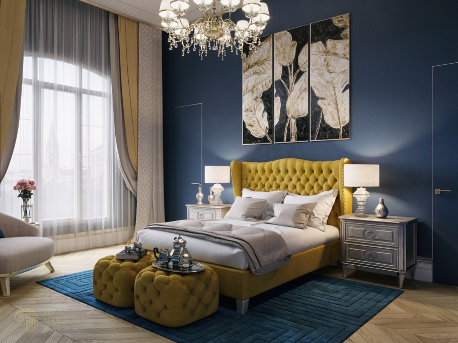 Спальня в горчичных тонах