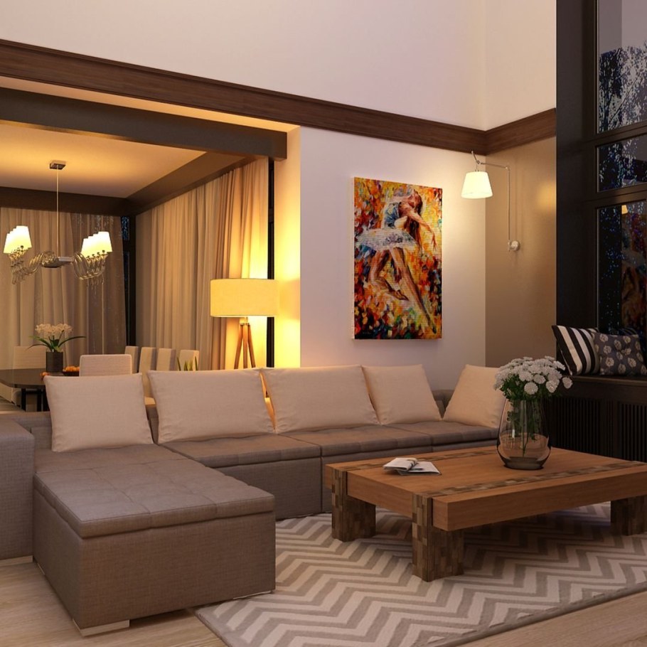 Интерьер гостиной в частном доме