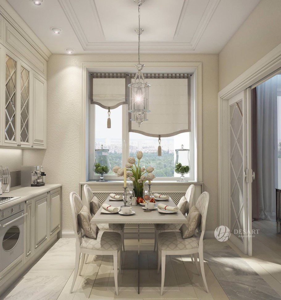 Шторы на кухне в стиле неоклассики